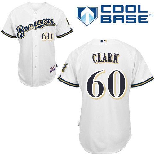 Matt Clark #60 MLB Jersey-Milwaukee Brewers Men's Authentic Home White Cool Base Baseball Jersey